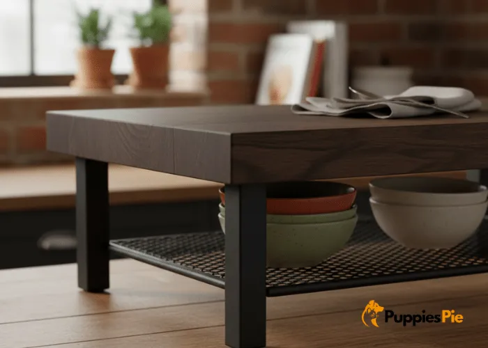 Bottom wooden piece added to the feeding station for extra stability and optional storage space.