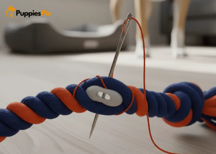 Recycled Jeans Dog Toy: A DIY Craft 9 Handmade denim dog toy featuring a hidden squeaker to keep dogs engaged during playtime.