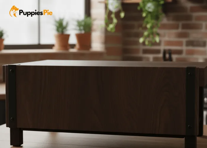 Back wooden piece that connects the structure and prevents the feeding station from wobbling.