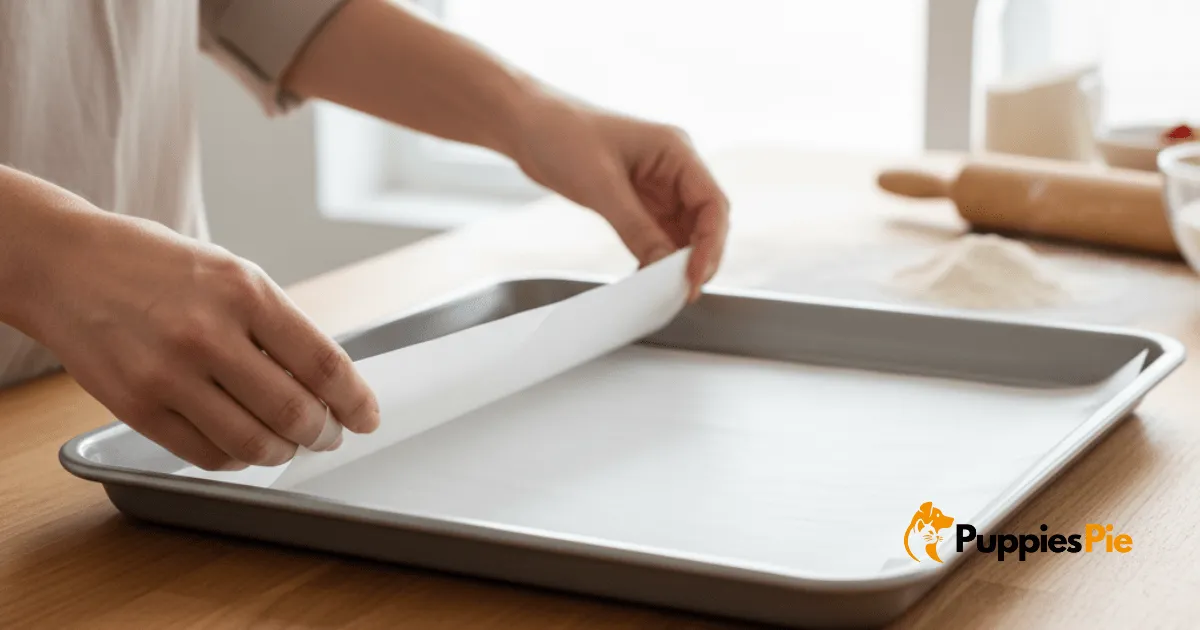 A baking sheet lined with parchment paper to prevent sticking and make cleanup easy.
