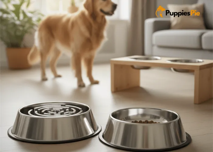 Durable stainless steel bowls ideal for dogs, offering a safe, hygienic option with an optional slow-feed design to prevent fast eating.
