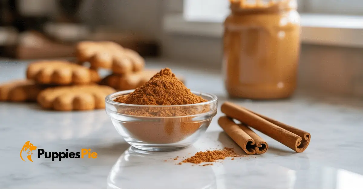 A small sprinkle of cinnamon over a bowl of ingredients, or a cinnamon stick next to other dry ingredients, highlighting its role as an antioxidant and flavoring.
