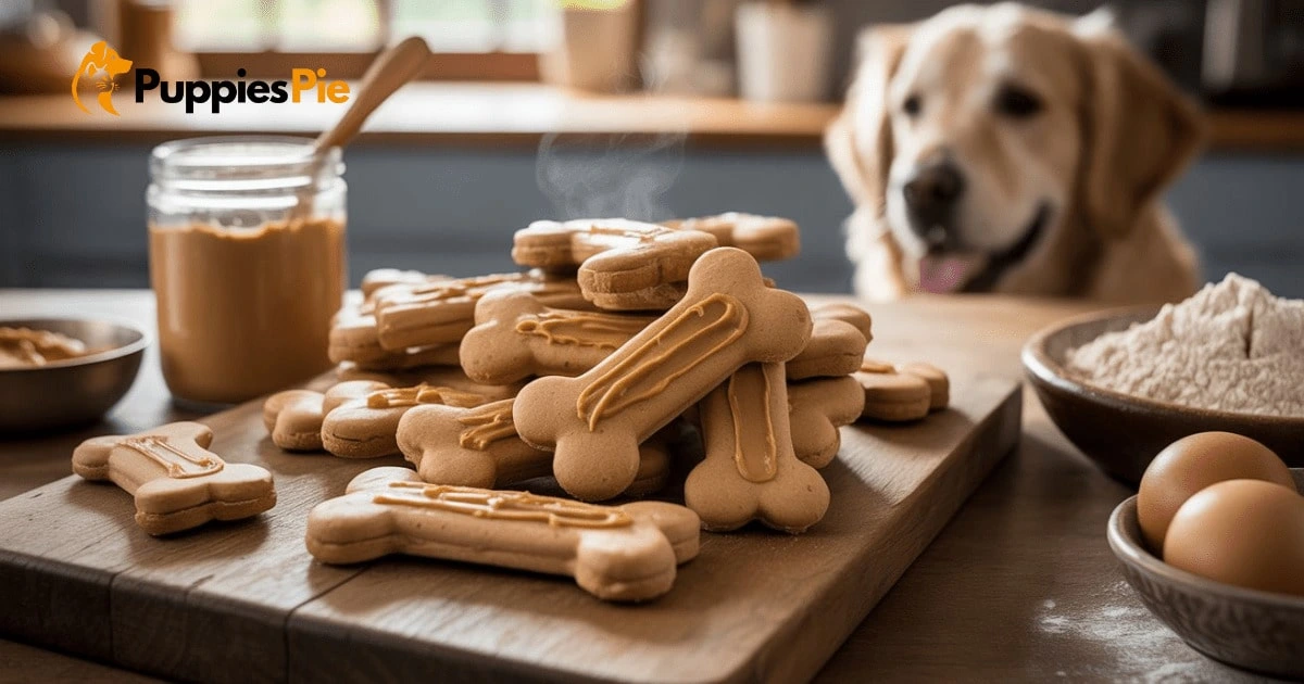 A person's hands placing freshly baked dog biscuits onto a cooling rack in a kitchen, symbolizing the cost-effectiveness and freshness of homemade treats.