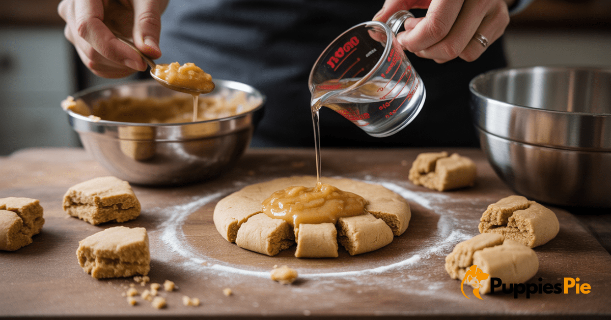 A close-up of a beautifully decorated dog biscuit with pet-safe yogurt icing, perhaps with a small, festive design, next to a bowl of plain yogurt and a piping bag.