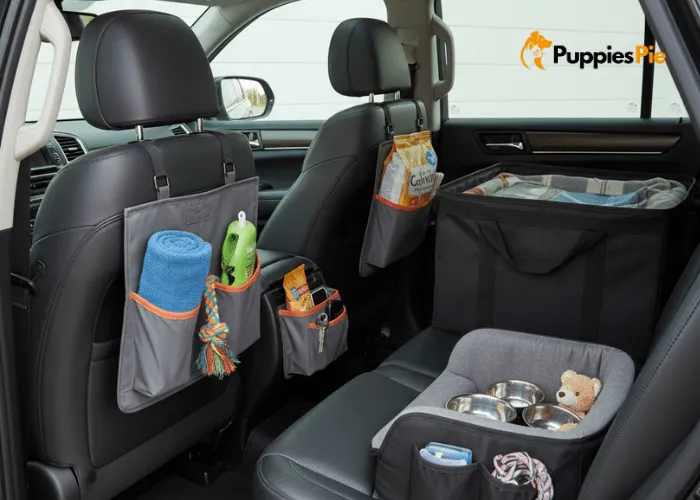Ultimate Car Organizer for Dog Essentials 2 Different types of dog travel organizers for cars, including backseat, console, cargo, and booster seat storage options.