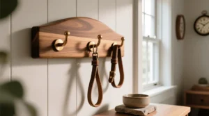 Puppies Pie 16 Wall-mounted DIY dog leash holder with hooks for leashes, collars, and keys, adding organization and style to a pet-friendly home.