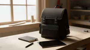 Puppies Pie 13 Repurposed old backpack transformed into a dog travel bag, neatly packed with pet essentials like bowls, treats, toys, and a leash.