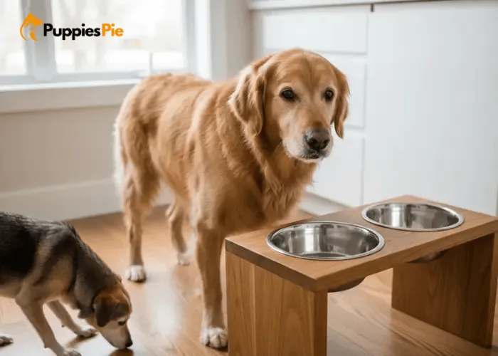 Elevated feeding station helping large or older dogs eat comfortably in an upright position, reducing strain on their neck, back, and joints.