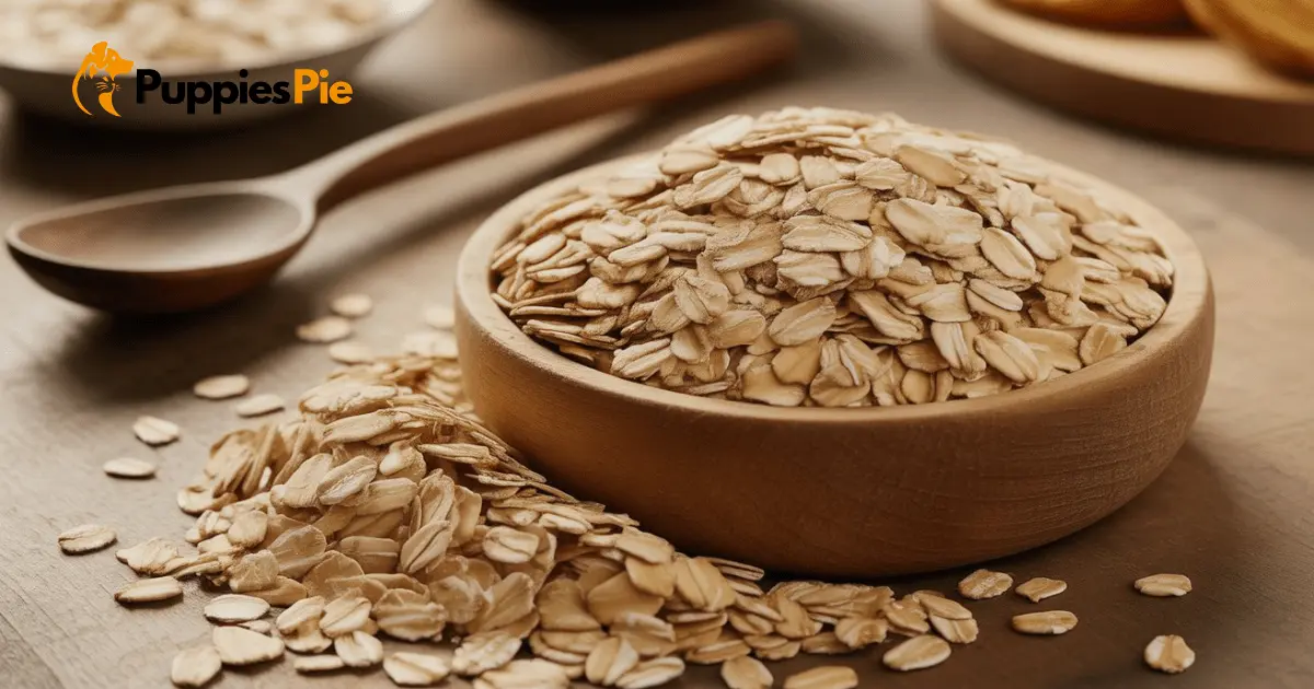 A bowl of rolled oats, showcasing their contribution of fiber and texture to the dog biscuit recipe