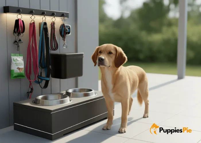 Custom Dog Bowl Stand DIY: A Step-by-Step Guide for You 1 Person measuring their dog’s height and tracing bowl outlines on a wooden board to determine the correct height and cutouts for a custom dog bowl stand.