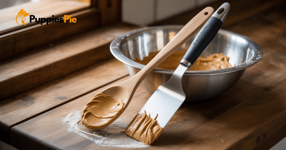 A clean spoon or spatula resting in an empty mixing bowl, or alongside ingredients, representing the tool for stirring and combining