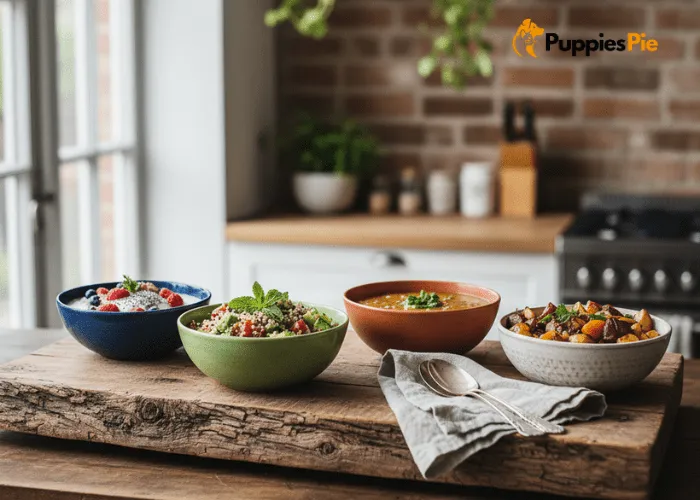 Top wooden piece designed to hold and support the pet food bowls securely in place.