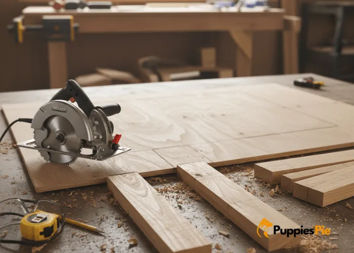 Build a Dog Ramp for Sofa/Bed 1 Cutting wood panels and support braces to build a DIY dog ramp for a sofa or bed.