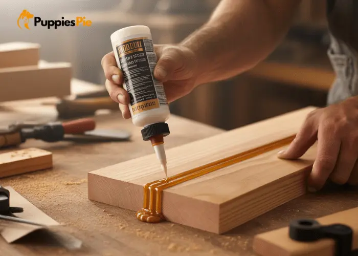 Various types of natural wood plywood, pine, and reclaimed planks stacked neatly, ready for selection and cutting for a DIY project