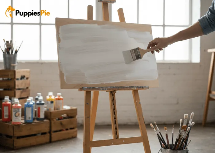 Thin, even coat of primer applied to the treat box to help paint adhere and prevent chipping.