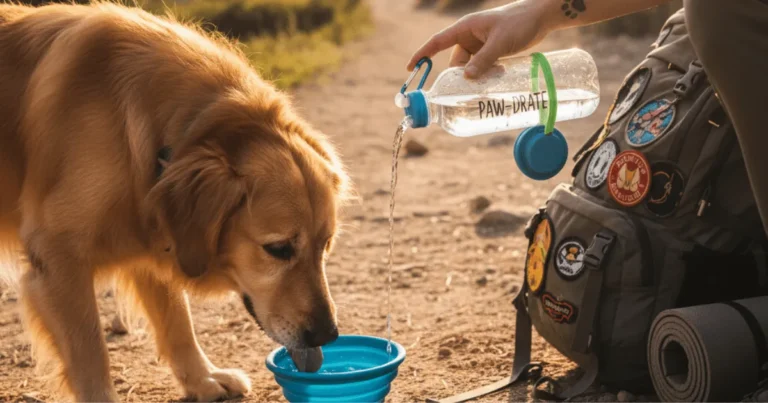 Portable dog water bottle dispenser for pets easy hydration on walks, hikes, and trips.