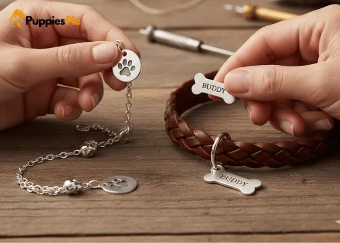 DIY Matching Dog & Owner Bracelets: Craft a Stylish Symbol of Your Bond 4 DIY matching bracelets by adding a paw-print charm to the owner’s and a bone shaped tag to the dog’s bracelet.
