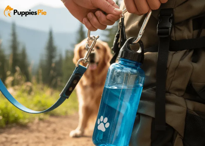 Make a Portable Water Bottle Dispenser for Your Dog: Stay Hydrated Anywhere 4 DIY dog water bottle dispenser with a carabiner attachment for hands free travel hydration.