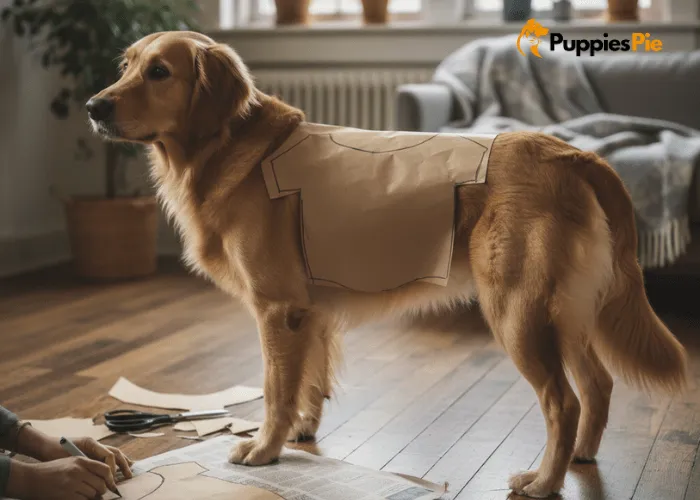 Make a Dog Raincoat at Home: A Step-by-Step DIY Guide 2 Testing a paper pattern on a dog’s back to ensure the raincoat will fit comfortably without being too tight.