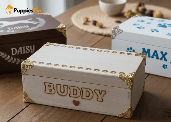 Treat box decorated with small custom details like paw prints, highlights, and accents for a personalized finish.