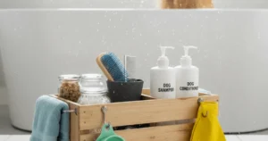 Puppies Pie 6 DIY dog bath caddy designed to keep grooming tools organized for an easy, stress-free bath time.