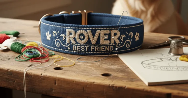 Diy dog collar with custom embroidery, adding a stylish and unique touch for your pup.