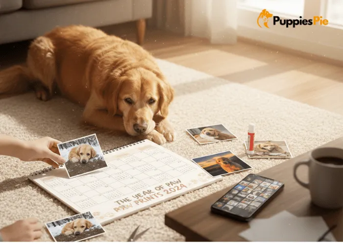 Personalized dog calendar capturing memorable moments throughout the year as a creative keepsake.