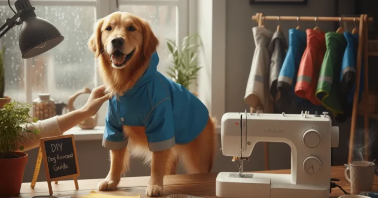 DIY dog raincoat guide small dog wearing a homemade waterproof coat, perfect for rainy day walks and fun pet photos.