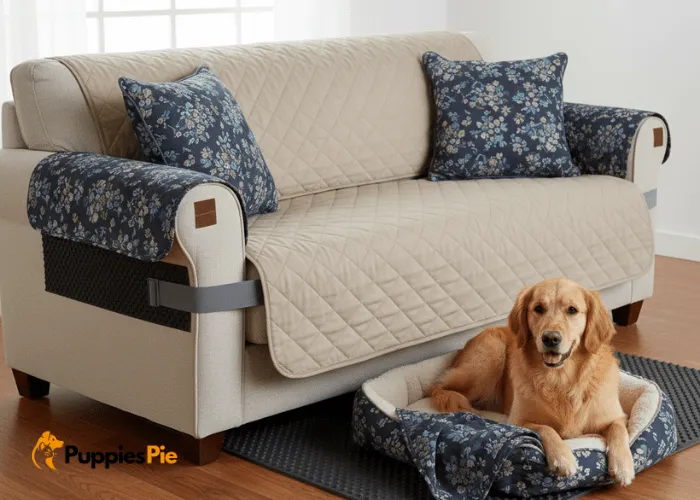 Dog Couch Cover DIY: Protect Your Furniture the Smart Way 6 Adding decorative stitching and fabric borders to give a DIY dog couch cover a stylish finished look.