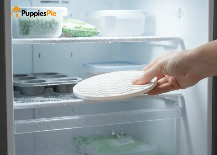 How to Make a Lick Mat at Home (Easy DIY Guide) 5 Homemade dog lick mat placed in a freezer for 1–2 hours to make the treat last longer and help cool dogs on hot days.