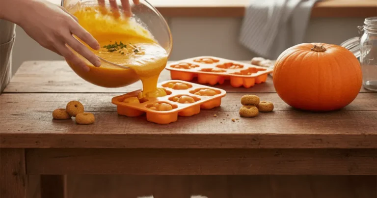 Homemade frozen pumpkin dog treats for healthy dogs made with natural pumpkin and yogurt, easy DIY dog snack recipe.