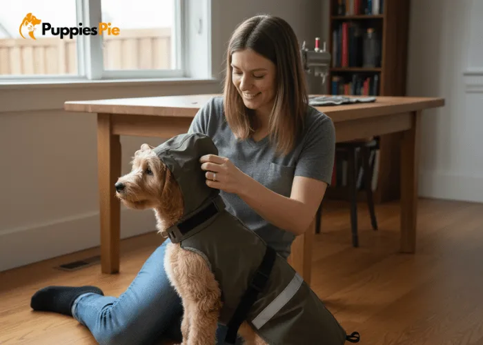 Make a Dog Raincoat at Home: A Step-by-Step DIY Guide 6 Hands attaching optional add-ons like a neck flap and tail loop to keep the raincoat secure and functional.