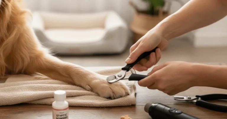 DIY dog nail care kit trimming and maintaining a dog’s nails at home using safe grooming tools.