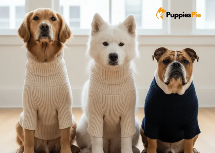 Upcycled Sweater into Dog Jacket – A Cozy DIY for Your Pup 4 Pet owner trimming a sweater collar to make a DIY dog jacket more comfortable around the neck.