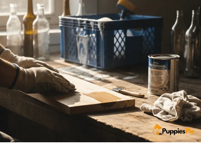 Wooden or plastic bath caddy being cleaned and prepped, with wood sealed for water protection.