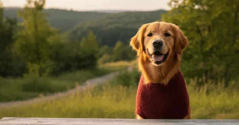 Small dog wearing a cozy jacket made from an upcycled sweater for a DIY winter outfit.