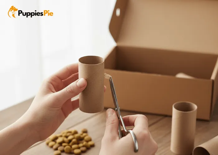 DIY Interactive Treat Puzzle with Toilet Rolls for Smart Playtime 1 Checking empty toilet paper rolls and cleaning off any leftover paper or rough edges to ensure safe, chew friendly materials for a DIY dog treat puzzle.