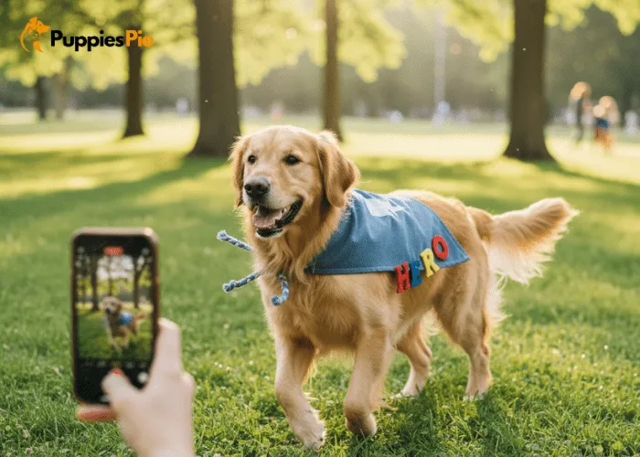 DIY Dog Costume Ideas for Fun Reels and Photos 5 Dog trying on DIY superhero cape, owner checking that it fits comfortably and doesn’t drag on the ground while walking.