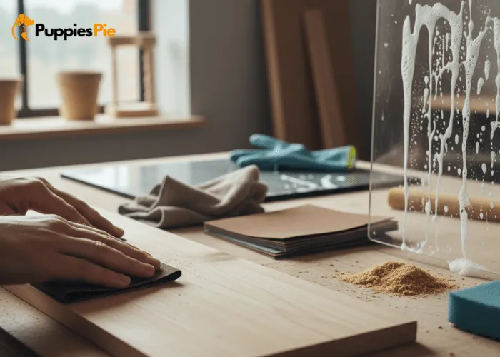 Treat box surface being prepped by sanding or cleaning to create a smooth, ready-to paint finish.