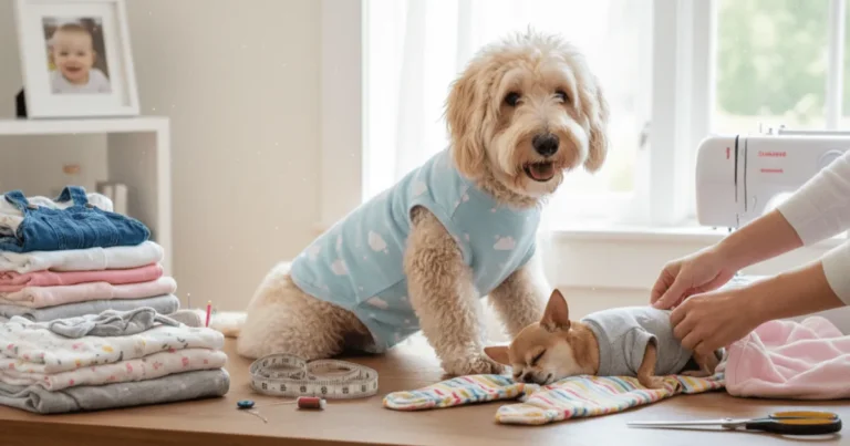 Upcycled baby clothes turned into comfy DIY dogwear.