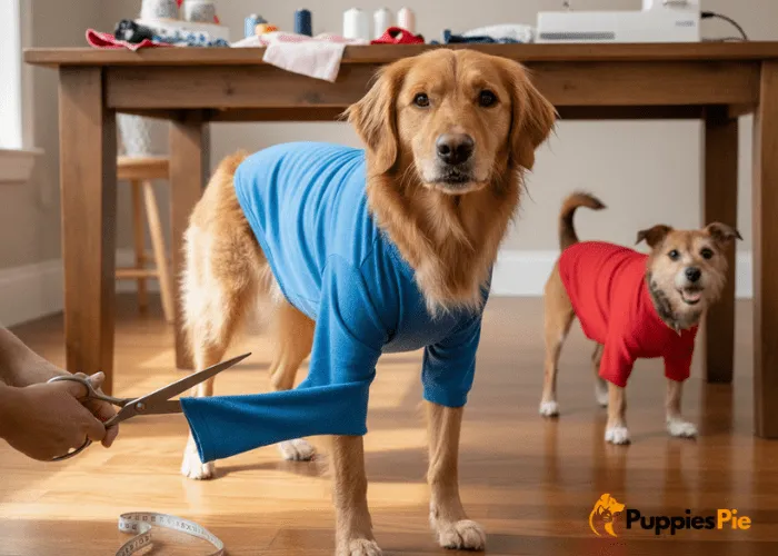 Shortening or removing long baby sleeves to create comfortable, movement friendly dogwear.